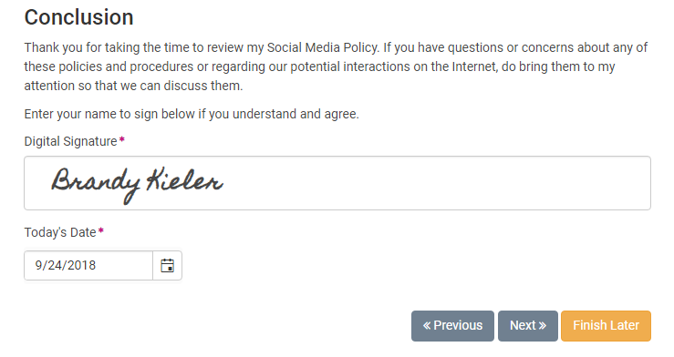 Clients can view their profile using the client portal in TherapyZen