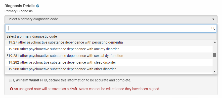 Insert DSM and IDC diagnosis codes when creating a treatment plan in TherapyZen