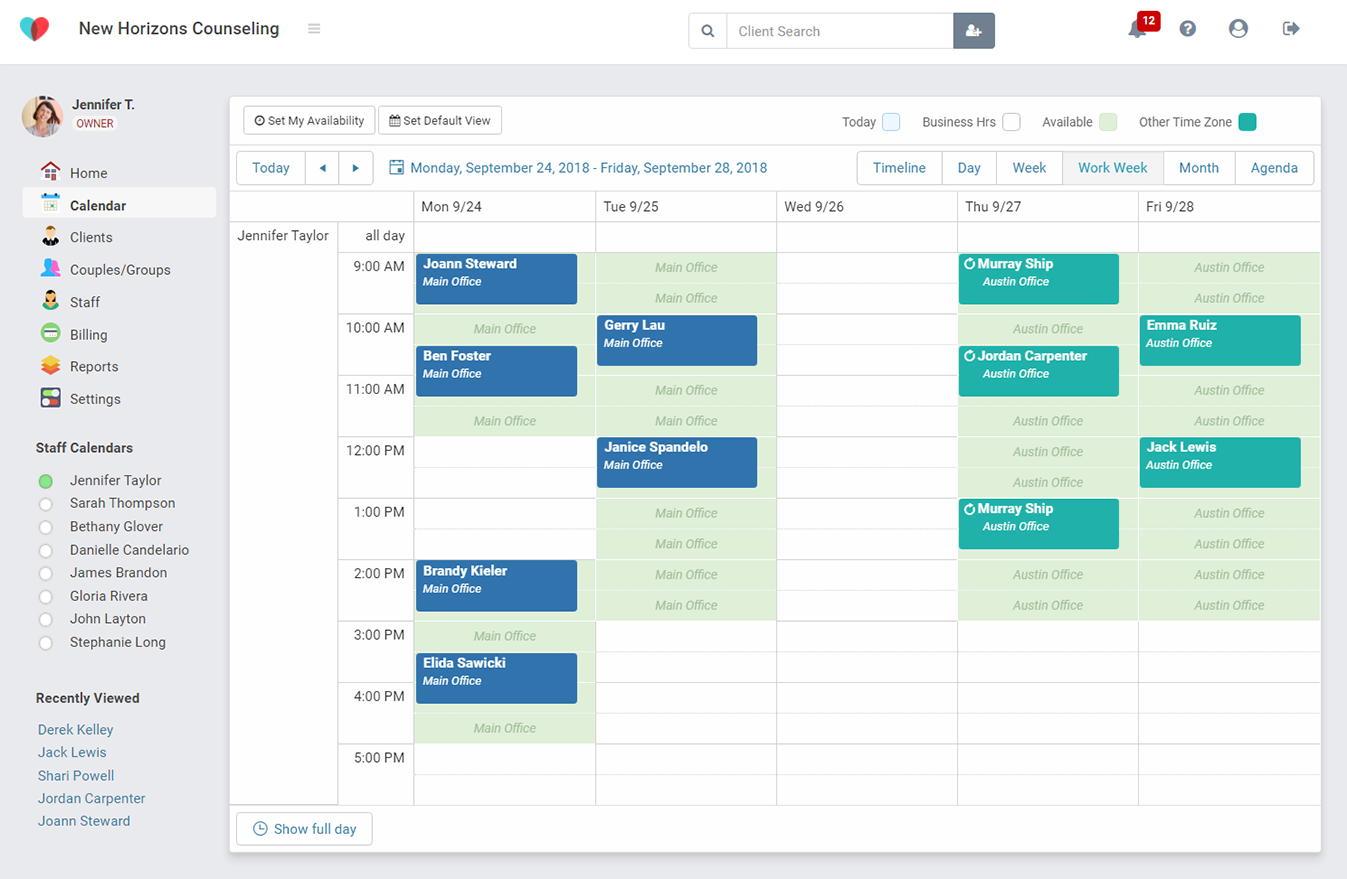 Easy appointment scheduling for therapists in TherapyZen
