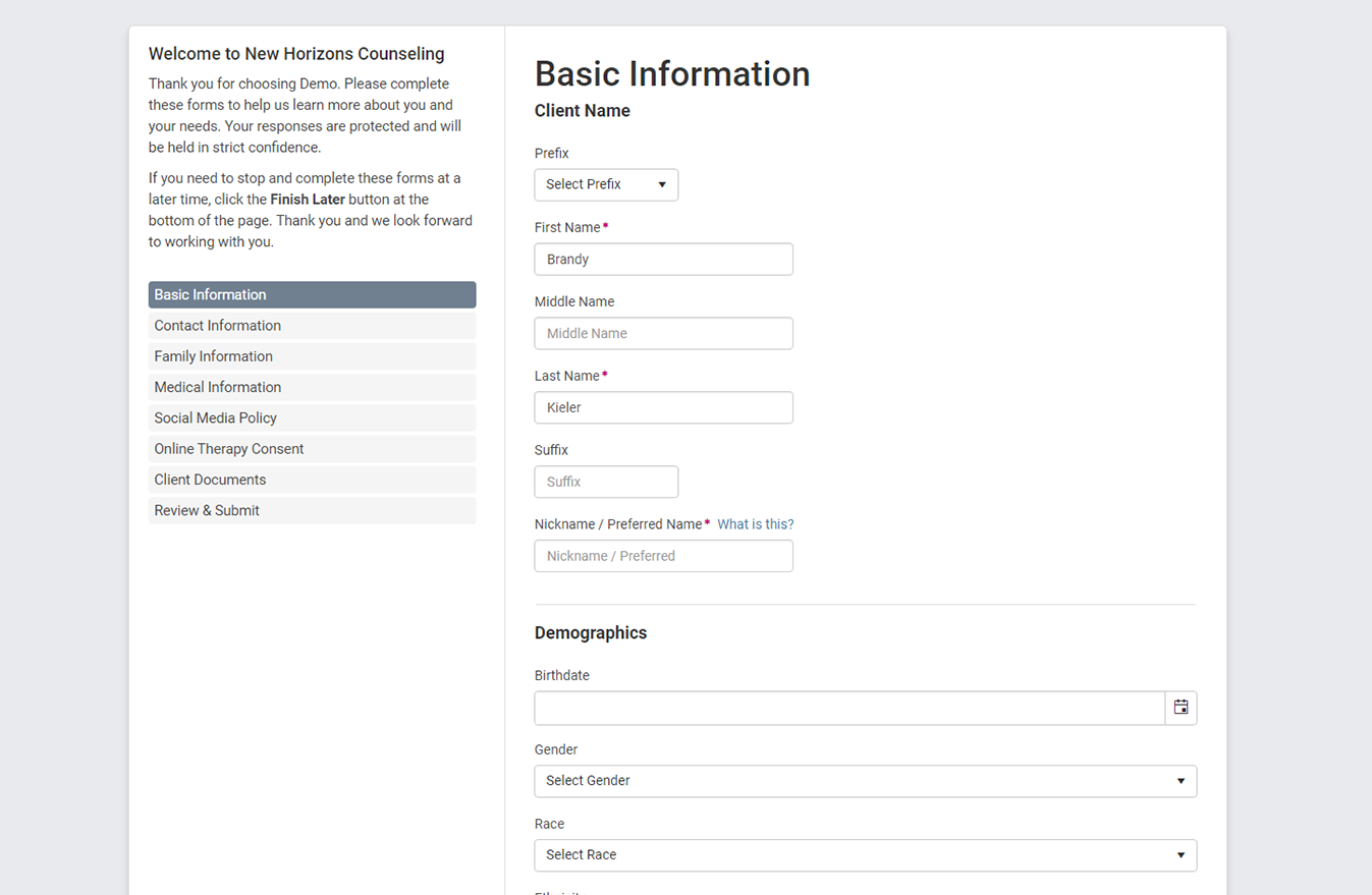 Client Intake & Portal | Therapyzen