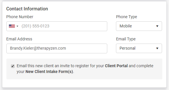 New clients receive an email invitation to use the client portal in TherapyZen