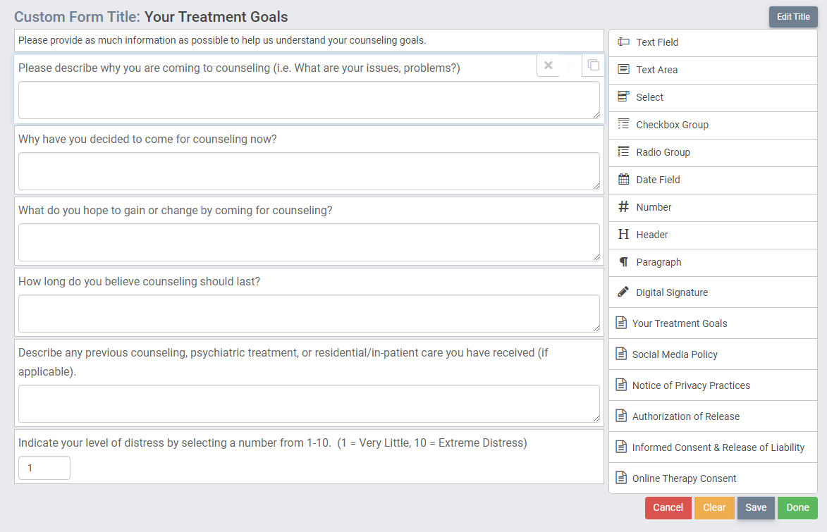 create your own custom intakes and forms in therapyzen